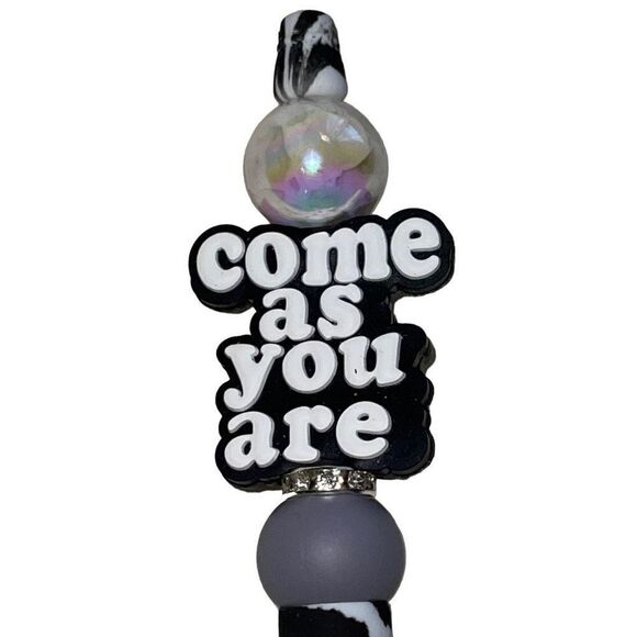 Come as you are beaded pen handmade black leopard cheetah white bling NEW - Picture 5 of 6